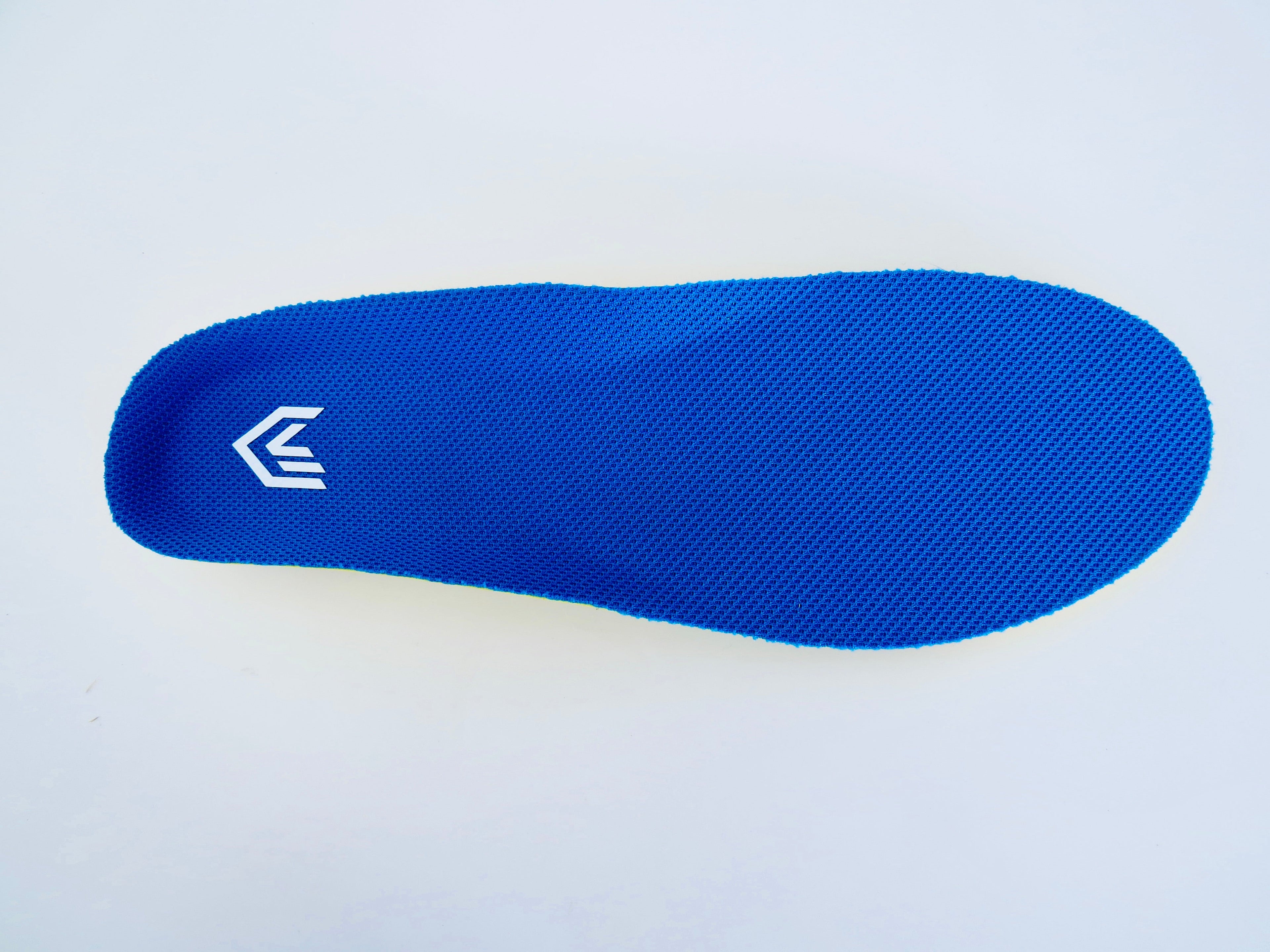 Speed V1 insole single shot showing blue breathable mesh top cover and white Stride Lab logo